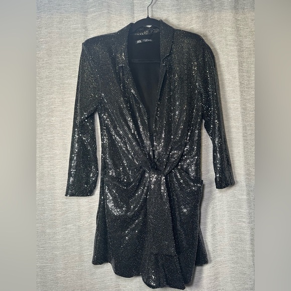 Zara Pants - Zara Black Button Front Sequin Detail Lined Romper Holiday New Years Eve Size M